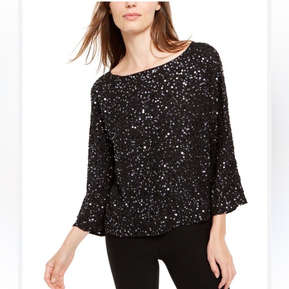 Eileen Fisher Black Silk Sequin Blouse size Small